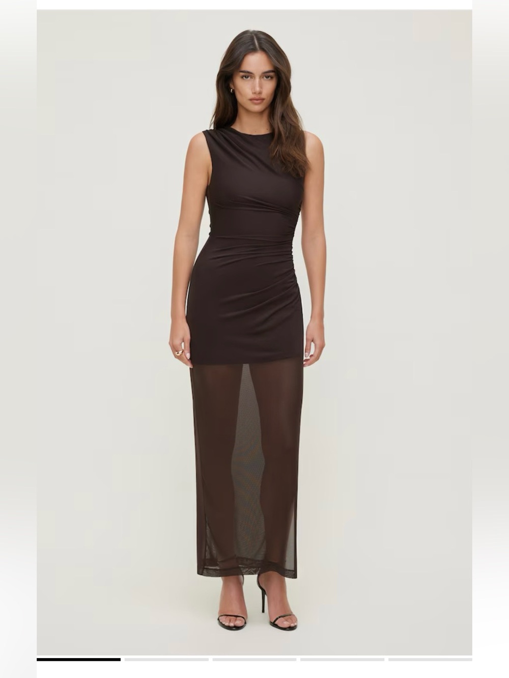 Dynamite Brown Mesh Maxi Dress with Sheer Skirt